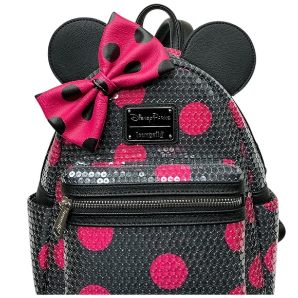 Loungefly Disney Minnie Mouse Polka Dot Sequined with Bow Mini Backpack - Picture 3 of 8
